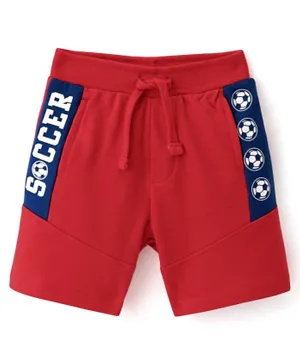 Babyhug Cotton Looper Knit Shorts Soccer Print - Red