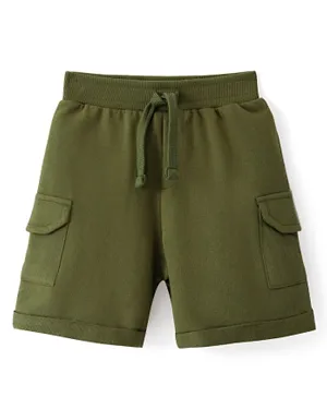 Babyhug Cotton Looper Knit Knee Length Solid Shorts with Pockets - Olive