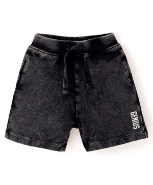 Babyhug Cotton Looper Knit Shorts Genius Print - Charcoal Black