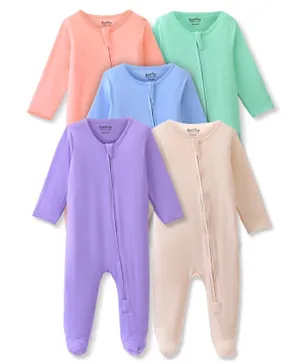 Bonfino 100% Cotton Full Sleeve Solid Sleep Suits Pack of 5 - Multi Color