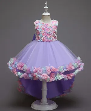 Kookie Kids Flower Applique Party Dress With Tail - Purple
