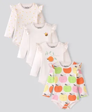 Bonfino 100% Cotton Knit Full Sleeves Onesies with Fruits Print Pack of 4 - Ivory