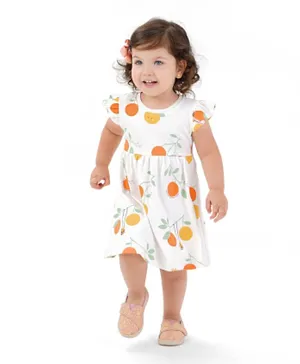 Bonfino 100% Cotton Knit Sleeveless Dress Orange Print - Ivory