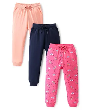 Primo Gino 100% Cotton Knit Joggers Style Lounge Pants Unicorn Print Pack of 3 - Navy/Peach/Pink