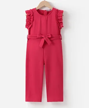 SAPS Solid Ruffle Sleeved Jumpsuit With Belt - Red