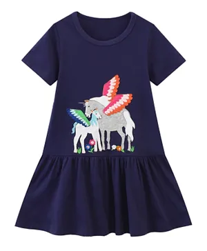 SAPS Unicorn Patch Dress - Blue