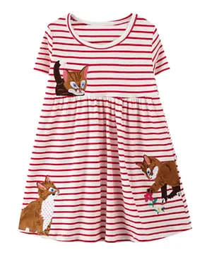 SAPS Cats Patch Dress - Red