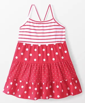 Babyhug 100% Cotton Single Jersey Knit Sleeveless Frock Polka Dot Print - Red