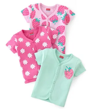 Babyhug 100% Cotton Knit Half Sleeves  Vests Floral & Strawberry Print Pack of 3 -  Multicolor