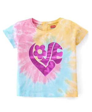 Babyhug Cotton Short Sleeves Tie and Dye T-Shirt With Foil Text Print - Multicolor