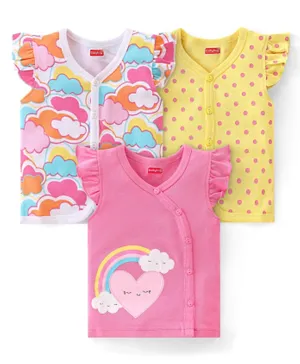 Babyhug 100% Cotton Knit Frill Sleeves Vests Cloud & Heart Print Pack of 3 - Multicolour