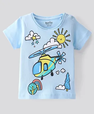 Bonfino Nature Themed Helicopter Graphic T-Shirt - Blue