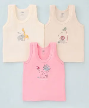 Zero Cotton Knit Sleeveless Set of Vest Animal Print Pack of 3 - Cream/Pink/Beige