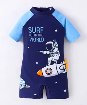 SAPS Rocket & Astronaut Placement Print Legged Swimsuit - Nvay Blue