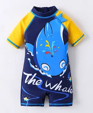 SAPS Whale Placement Print Legged Swimsuit - Nvay Blue