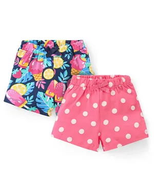 Babyhug Cotton Knit Mid Thigh Shorts with Polka Dot Print Pack of 2 - Multi Color