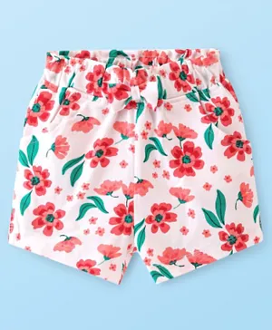 Babyhug Cotton Knit Single Jersey Mid Thigh Shorts Floral Print - Cream