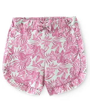 Babyhug Cotton Knit Single Jersey Mid Thigh Shorts With Tropical Print - Pink