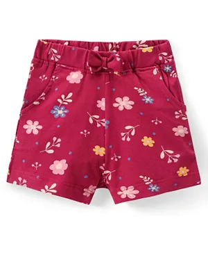 Babyhug Single Jersey Mid Thigh Floral Printed Shorts - Maroon
