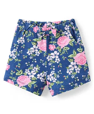 Babyhug Single Jersey Knit Mid Thigh Floral Printed Shorts - Navy Blue