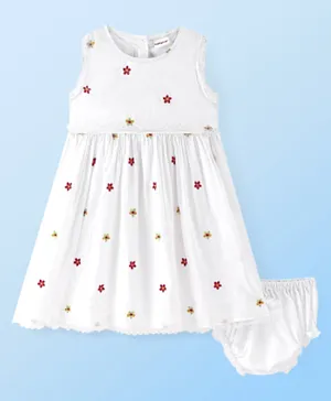Babyhug 100% Cotton Woven Sleeveless Frock With Bloomers Floral Print - White