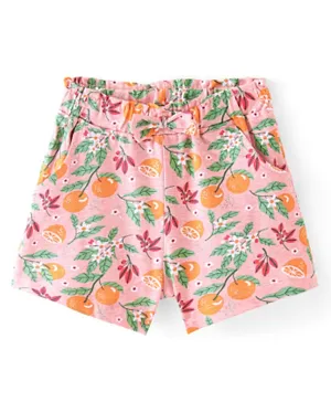 Babyhug Cotton Knit Single Jersey Mid Thigh Shorts With Fruits Print - Peach