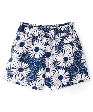 Babyhug Cotton Looper Knit Mid Thigh Length Shorts Floral Print - Blue