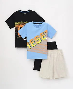 Primo Gino - 100% Cotton T-Shirt & Shorts Set Gaming Analog Print (Pack of 2) - Black/Blue/Grey