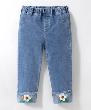 SAPS Flower Embroidered Jeans - Blue