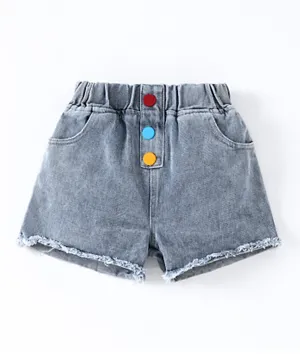 SAPS Colorful Button Detailed Solid Denim Shorts - Grey