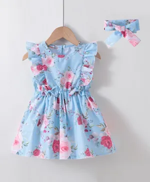 SAPS All Over Floral Print Dress With Headband - Blue