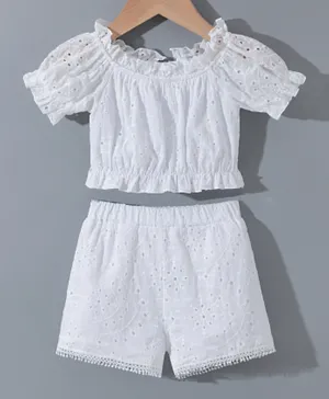 SAPS Embroidered Top & Shorts Co-ord Set - White