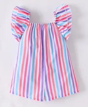 SAPS Striped Short Jumpsuit With Ruffle Sleeves - Multicolor