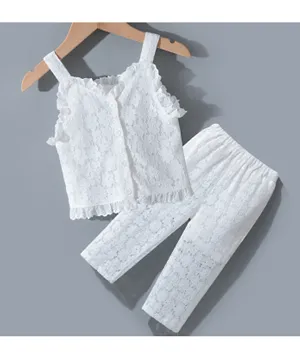 SAPS Floral Embroidered Top & Bottoms Co-ord Set - White
