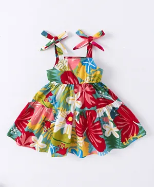 SAPS Tie Up Singlet Sleeves Floral Dress - Multicolor