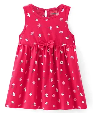 Babyhug 100% Cotton Single Jersey Knit Sleeveless Frock Floral Print - Pink