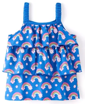 Babyhug Cotton Knit Sleeveless Floral & Rainbow Printed Top - Blue