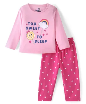 Doodle Poodle 100% Cotton Full Sleeves Night Suit Heart Print - Pink