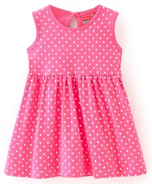Babyhug Single Jersey Knit Sleeveless Polka Dots Printed Frock - Pink