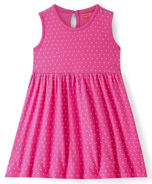 Babyhug 100% Cotton Single Jersey Knit Sleeveless Frock Polka Dot Print - Pink
