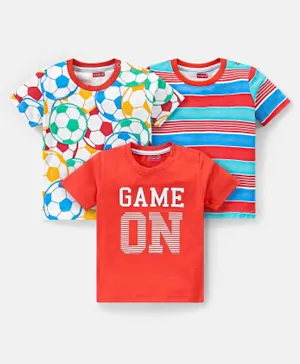 Babyhug 100% Cotton Knit Half Sleeves T-Shirts Football Print Pack of 3 - Multicolor