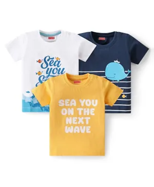 Babyhug Cotton Half Sleeves T-Shirt with Whale Graphics & Text Print Pack of 3 - Multicolor