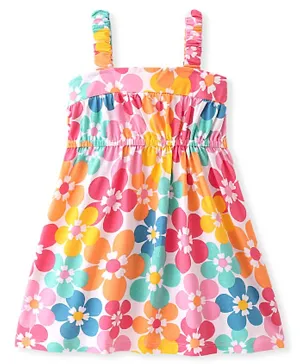 Babyhug 100% Cotton Single Jersey Knit Sleeveless Frock Floral Print - Multicolor