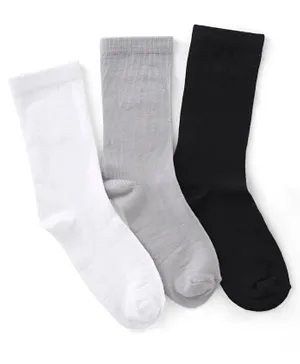 Honeyhap Premium Cotton Bamboo Knit Mid Calf Length Socks With Bio Finish  Solid Colour Pack of 3 - Black White & Grey