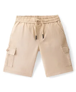Pine Kids Cotton Elastane Woven Above Knee Length Stretchable Solid Color Shorts - Beige