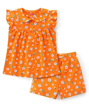 بيبي هاغ - طقم قميص وشورت بطبعات زهور - برتقالي