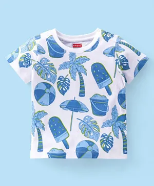 Babyhug 100% Cotton Knit Half Sleeves T-Shirt Palm Tree Print - White