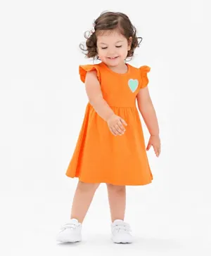 Bonfino 100% Cotton Knit  Sleeveless Dress  with Heart Applique - Orange