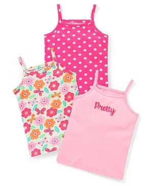 Babyhug 100% Cotton Knit Sleeveless Slips with Polka Dot & Floral Print Pack of 3 - Pink & White