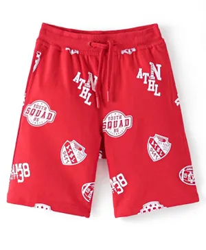 Pine Kids Terry Knit Above Knee Length Shorts Text Print - Red